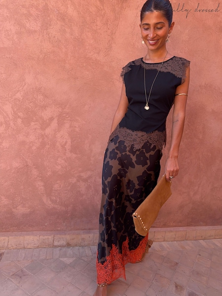 Brown - Never Fully Dressed Lace Jersey Top