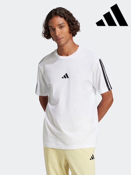 adidas White Essentials 3-Stripes Single 100% Cotton Jersey T-Shirt (E45481) | R$ 225