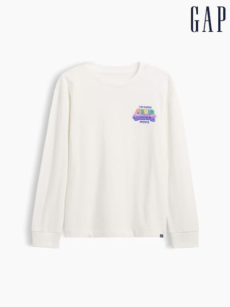 White - Gap Super Mario Relaxed Graphic Long Sleeve T-shirt (4-13yrs)
