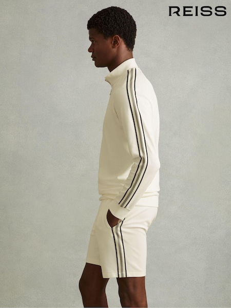 Off White - Reiss Chicago Textured Stripe Half-Zip Funnel Neck Sweatshirt (E45561) | ‏642‏₪