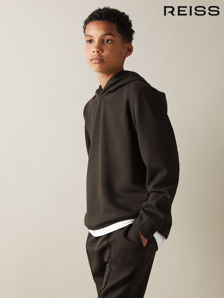 Reiss Chocolate Brown Fabien 9-14 yrs Interlock Jersey Hoodie (E45565) | €61