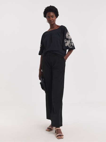 JD Williams 100% Cotton Square Neck Cornelli Sleeve Detail Top (E45607) | 85 LEI