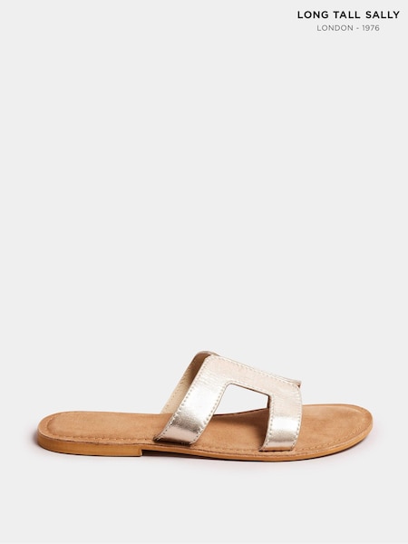 Long Tall Sally Gold Tan Leather Cut Out Mule Sandals In Standard Fit (E45611) | ₪171