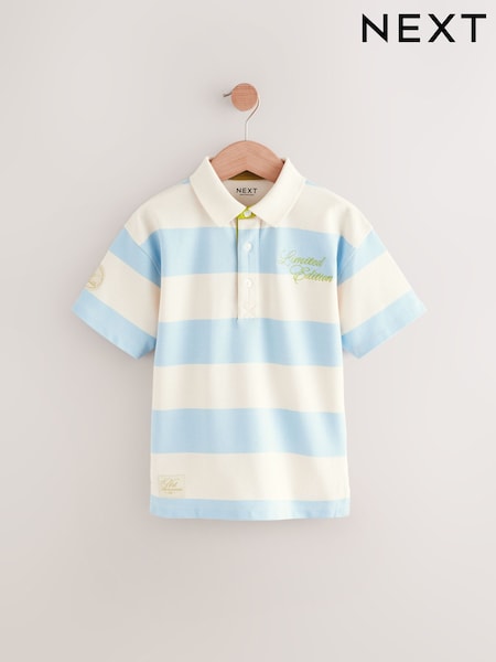 Modra/bež - Stripe Relaxed Fit Short Sleeve Polo Shirt (3-16yrs) (E45618) | € 15 - € 21