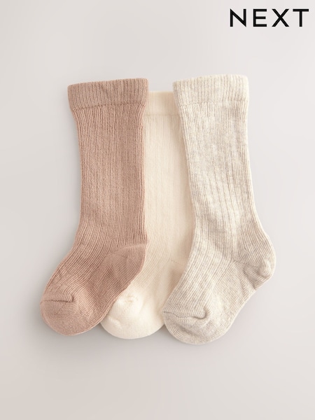 Neutral Rib Knee High Baby Socks 3 Pack (0mths-2yrs) (E45631) | Rp 180,000
