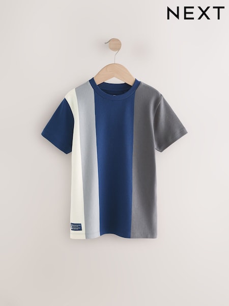 Navy Blue/Charcoal Vertical Stripe Short Sleeve T-Shirt (3-16yrs) (E45682) | €18 - €23