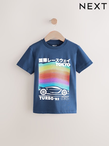 Navy Blue Rainbow Car Short Sleeve Graphic Print T-Shirt (3-16yrs) (E45685) | €6 - €9
