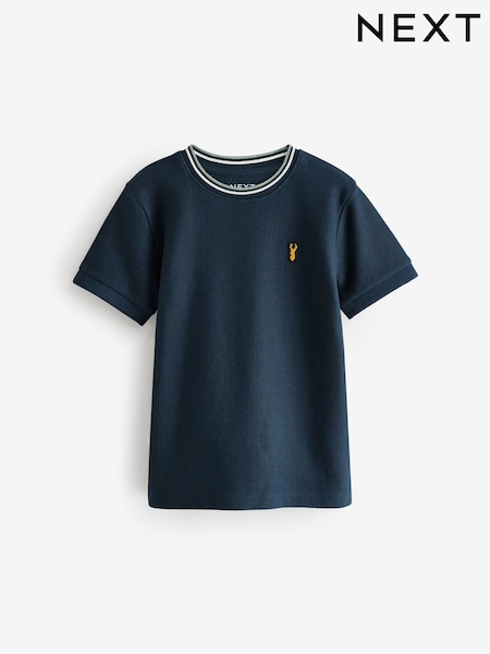 Navy Blue Short Sleeve Textured T-Shirt (3-16yrs) (E45693) | €12 - €16