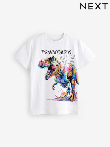 أبيض قوس قزح ديناصور - Regular Fit Short Sleeve Graphic 100% Cotton T-Shirt (3-16yrs) (E45695) | ‏45 ر.ق. - ‏59 ر.ق.