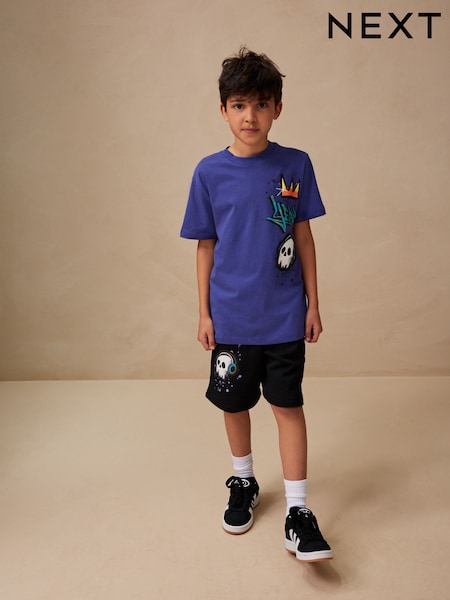 Black/Purple Grafitti Regular Fit Graphic Regular Fit Short Sleeve T-Shirt and Shorts Set (3-16yrs) (E45724) | €19 - €30