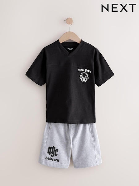 Black/Grey New York Relaxed Fit Short Sleeve T-Shirt and Shorts Set (3-16yrs) (E45729) | €25 - €36