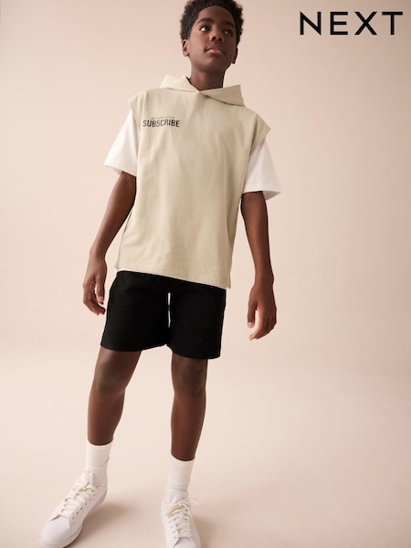 Stone/Black Sub5cribe Sleeveless Hoodie Short Sleeve T-Shirt and Shorts Set 3 Piece (3-16yrs) (E45730) | €30 - €42