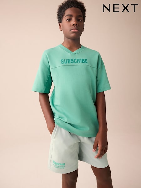 Mineral Green/Grey Subscribe V-Neck Short Sleeve T-Shirt and Shorts Set (3-16yrs) (E45732) | €22 - €33