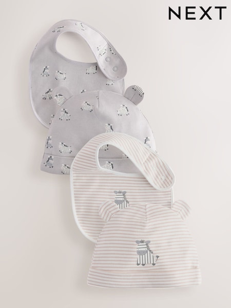 Grey/Neutral Zebra - Beanie and Bib Baby Set 4 Piece (0-12mths) (E45745) | 14 €