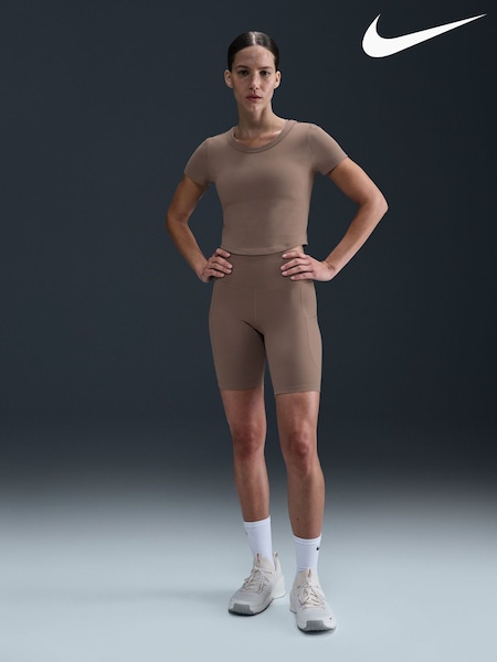 Nike Mink Brown One High-Waisted Cycling Shorts With Pockets (E45811) | €50
