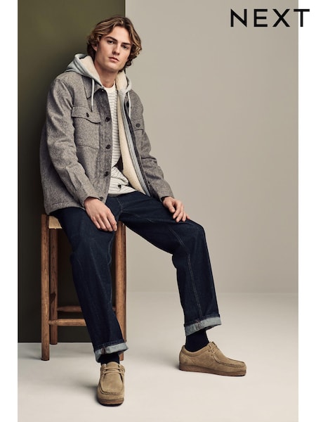 Light Brown Hooded Borg Lined Texture Shacket (E45840) | €26