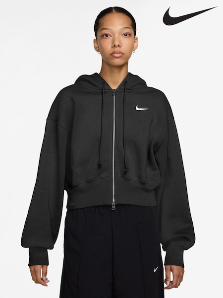 Nike Black Phoenix Fleece Loose Crop Full-Zip Hoodie (E45859) | €86