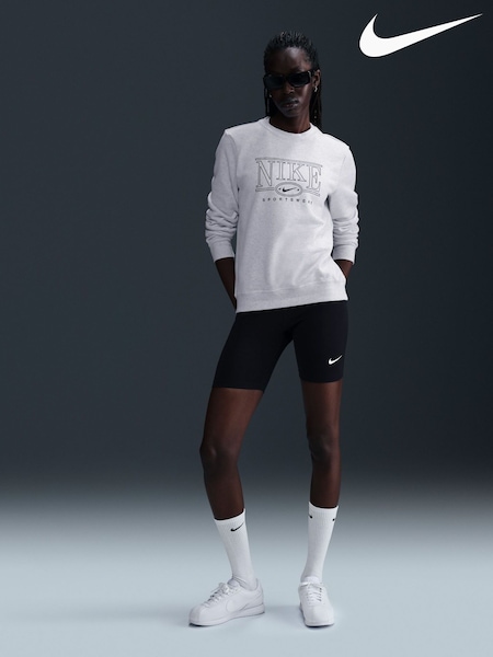 Nike Birch Heather White Club Fleece Logo Crew-Neck Sweatshirt (E45902) | €69