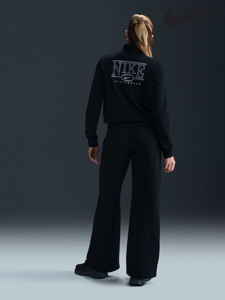 Nike Black Club Fleece Mid-Rise Wide-Leg Joggers (E45923) | LEI 410