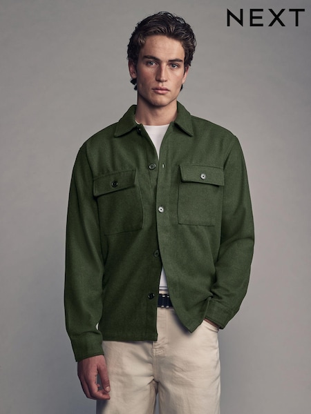 Green Twin Pocket Shacket Overshirt with Wool (E45987) | R$ 470