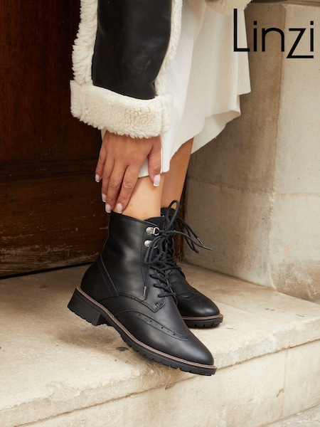 Negru - Linzi Ashleigh Cu șireturi Biker Cizme (E45992) | 313 LEI