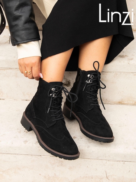 Piele neagră întoarsă - Linzi Ashleigh Cu șireturi Biker Cizme (E45996) | 313 LEI