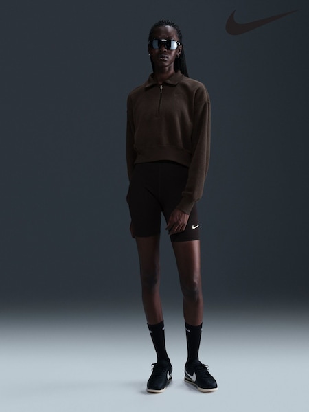 Nike Velvet Brown Sportswear Phoenix Plush Oversized Quarter-Zip Crop Cozy Fleece Sweatshirt (E46248) | €64