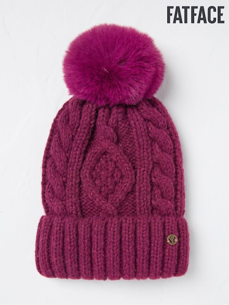 FatFace Dark Red Billie Cable Bobble Hat (E46315) | €15.50