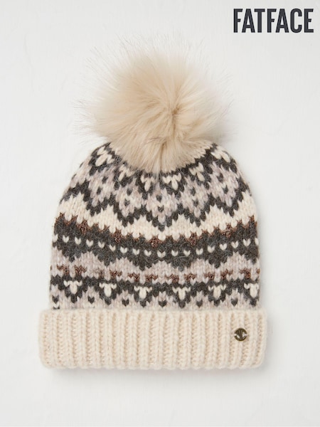 FatFace Ivory Fairisle Pattern Bobble Hat (E46316) | €18