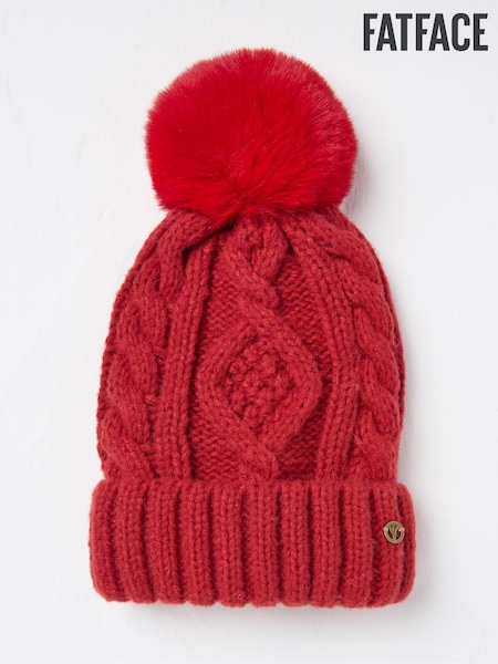 FatFace Red Billie Cable Bobble Hat (E46317) | €15.50