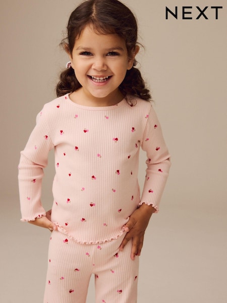 Pink Cherry Hearts Rib Long Sleeve T-Shirt (3mths-7yrs) (E46540) | kr84 - kr117