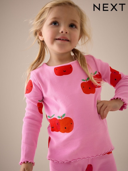 Pink Apfel Charakter - Geripptes Langarm-T-Shirt (3Monate -7Jahre) (E46541) | 8 € - 11 €