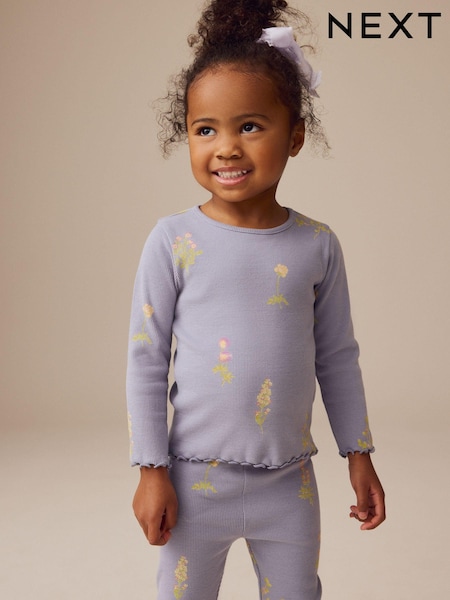 Marineblaues mit Streublümchen - Geripptes Langarm-T-Shirt (3Monate -7Jahre) (E46542) | 8 € - 11 €