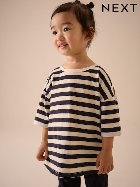 Black & White Stripe Girls Short Sleeve 100% Cotton T-Shirt (3mths-7yrs) (E46546) | kr84 - kr117