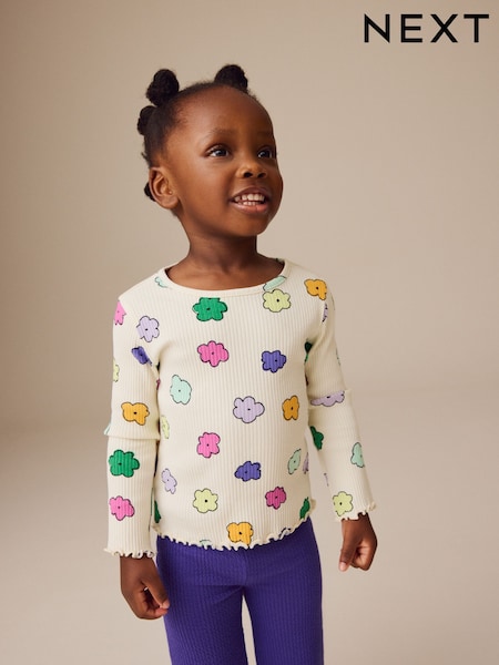 Cream mit Regenbogen und Floralmuster - Geripptes Langarm-T-Shirt (3Monate -7Jahre) (E46548) | 8 € - 11 €