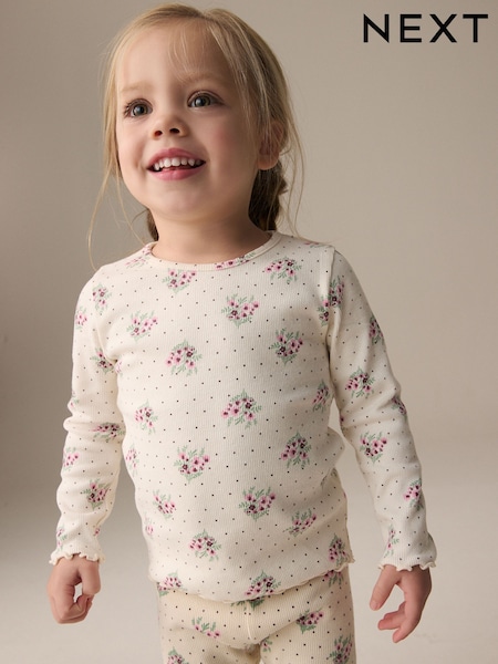 Creme, Blümchenmuster - Rib Long Sleeve T-Shirt (3mths-7yrs) (E46549) | 5 € - 7 €