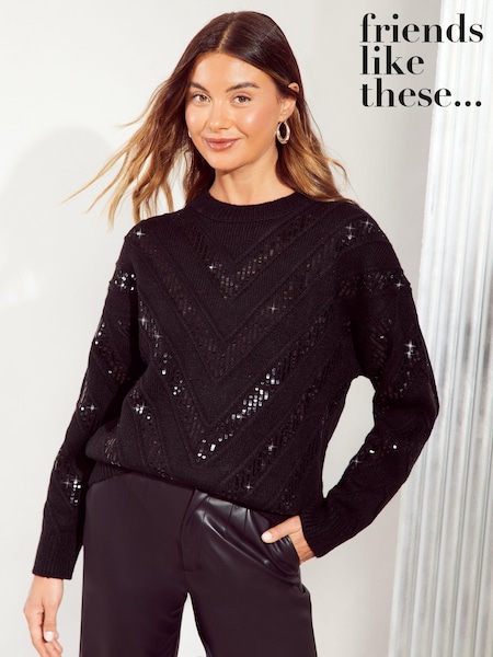 Friends Like These Black Chevron Sequin Jumper (E46564) | €30