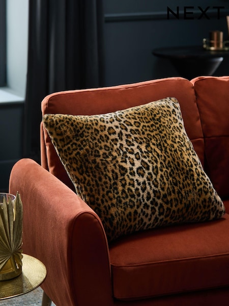 Black Faux Leopard Print Faux Fur Cushion (E46583) | $32