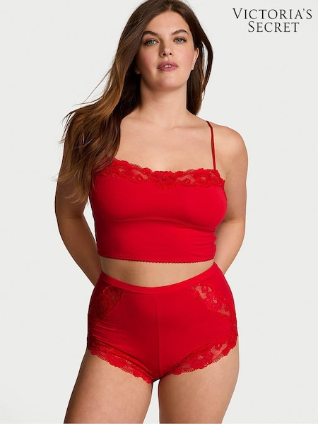 Victoria's Secret Lipstick Red Sequin Lace Straight Neck Modal Cami Set (E46611) | €52