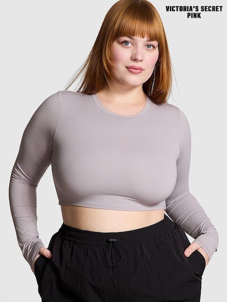 Victoria's Secret PINK Dusty Purple Diamanate Long Sleeve Soft Stretch Cropped T-Shirt (E46626) | €22.50