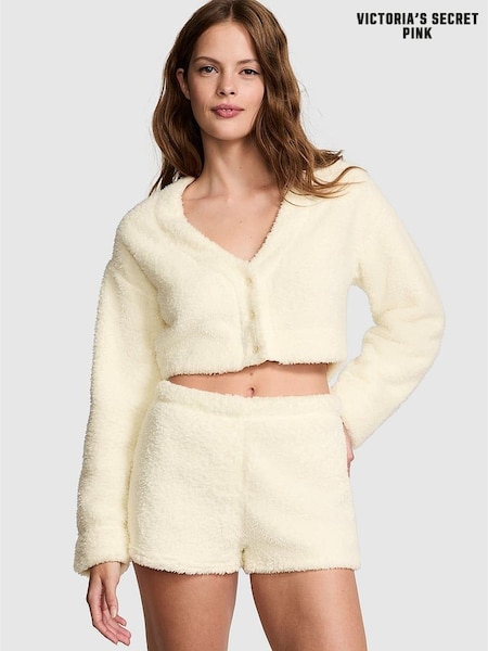 Victoria's Secret PINK Creamer White Cosy Knit Cropped Cardigan Pyjama Top (E46640) | €40