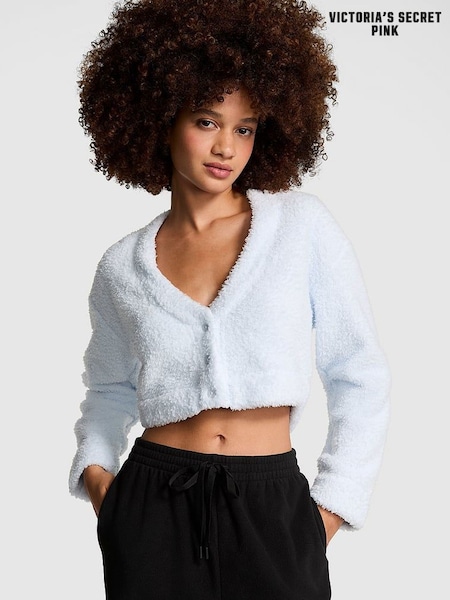 Victoria's Secret PINK Hydrangea Blue Cosy Knit Cropped Cardigan Pyjama Top (E46648) | €40