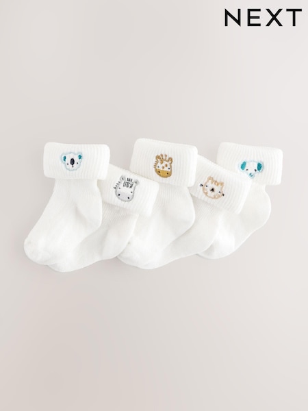 White Character Embroidered Roll Top Socks 5 Pack (0mths-2yrs) (E46812) | BGN 24