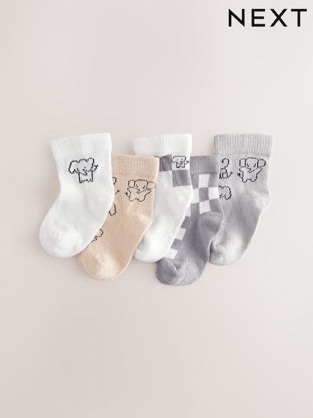 Gris con elefante - Baby Socks 5 Pack (0mths-2yrs) (E46814) | 9 €