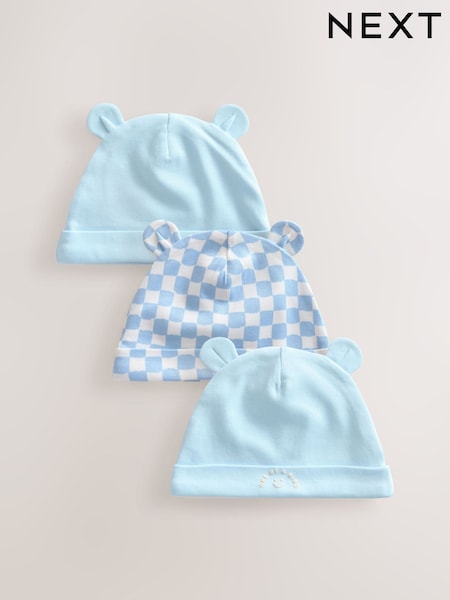 Blau - 100% Cotton Baby Bear Ear Beanie Hats 3 Pack (0-18mths) (E46842) | 10 €
