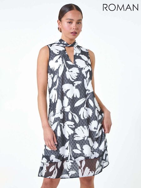 Roman Black Textured Spot Floral Dress (E47001) | €71