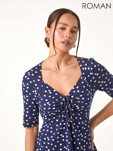 Roman Polka Dot Ruched Stretch Top (E47011) | €42
