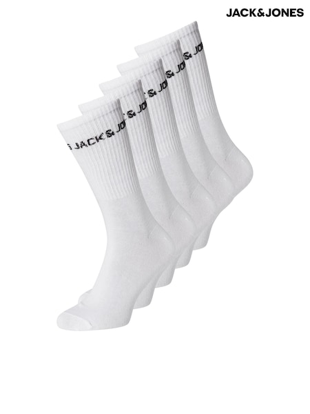 JACK & JONES White 5 Pack Logo Tennis Socks (E47103) | AED43
