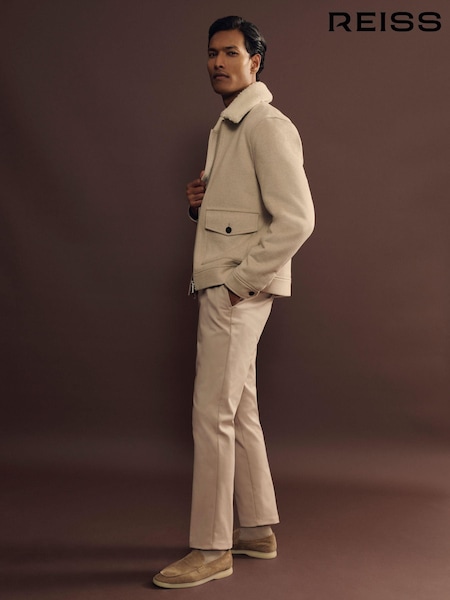 Reiss Stone Melange Andrew Wool Blend and Faux Shearling Jacket (E47107) | €425