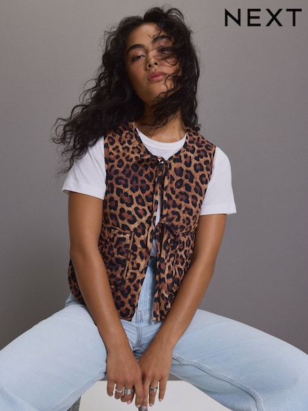 Animal Print Padded Reversible Tie Front 100% Cotton Gilet (E47229) | €29